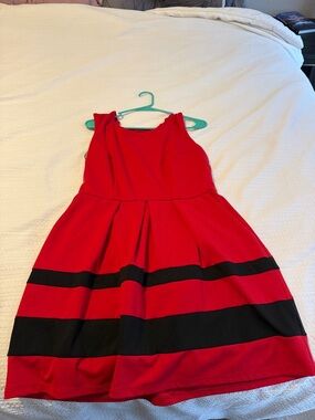 BCX Red Fit-and-Flare Dress with Black Stripes